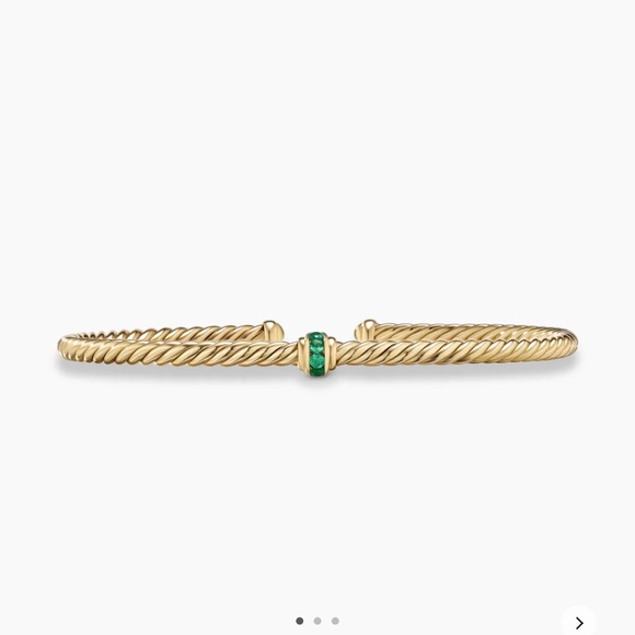 Classic Cablespira® Station Bracelet 18K Yellow Gold with Pavé Emeralds, 3mm - Picture 2 of 2